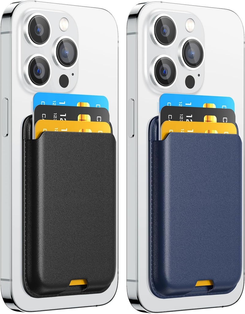 ZoyiNsgu 2 Pack Phone Card Holder, Premium Leather Wallet Stick on, Adhesive Credit Card Holder for Case, Sticky Wallet for Back of Cover, Android Cell Phone, iPhone, Fit 4 Cards, Black&Blue - Image 1
